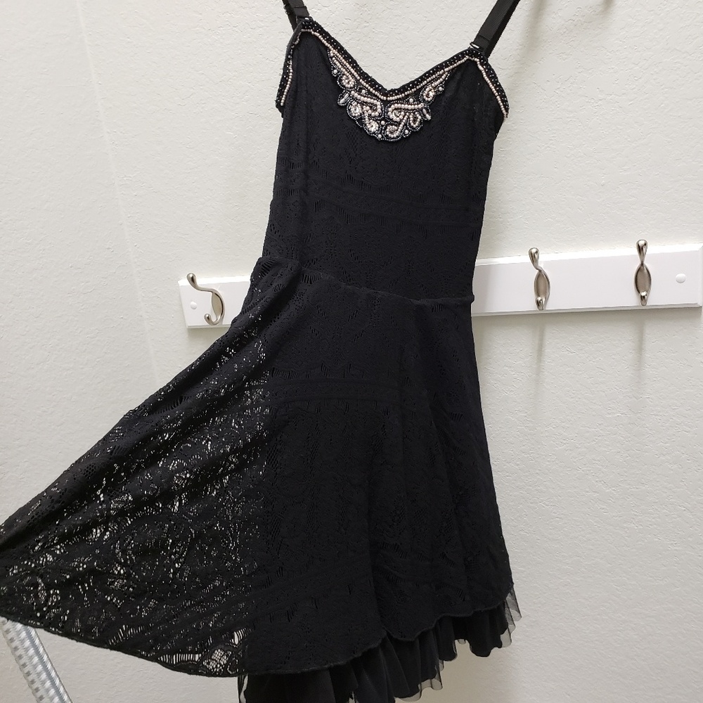 Free People Black Lacey Mini Dress Ruffled…